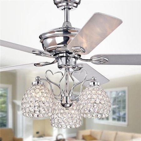 WAREHOUSE OF TIFFANY Warehouse of Tiffany CFL-8419REMO-CH 52 in. Boffen 3-Light Lighted Ceiling Fan with Crystal Cup Shades; Chrome CFL-8419REMO/CH